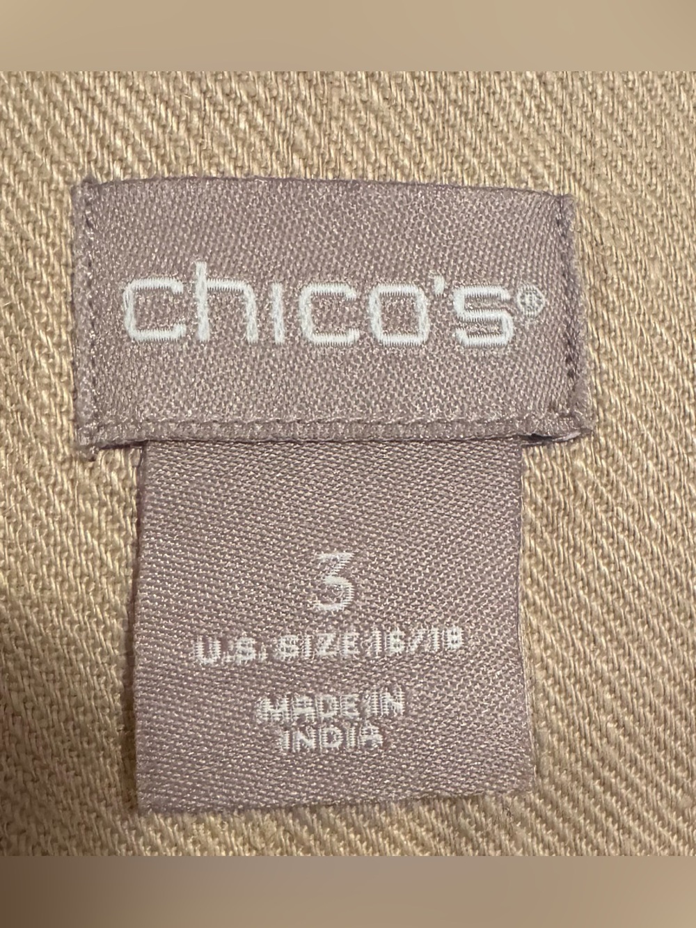 Chico's Jacket 100% Linen Tan Open Jacket with Black Embroidery Chicos Size 3 - Picture 6 of 15